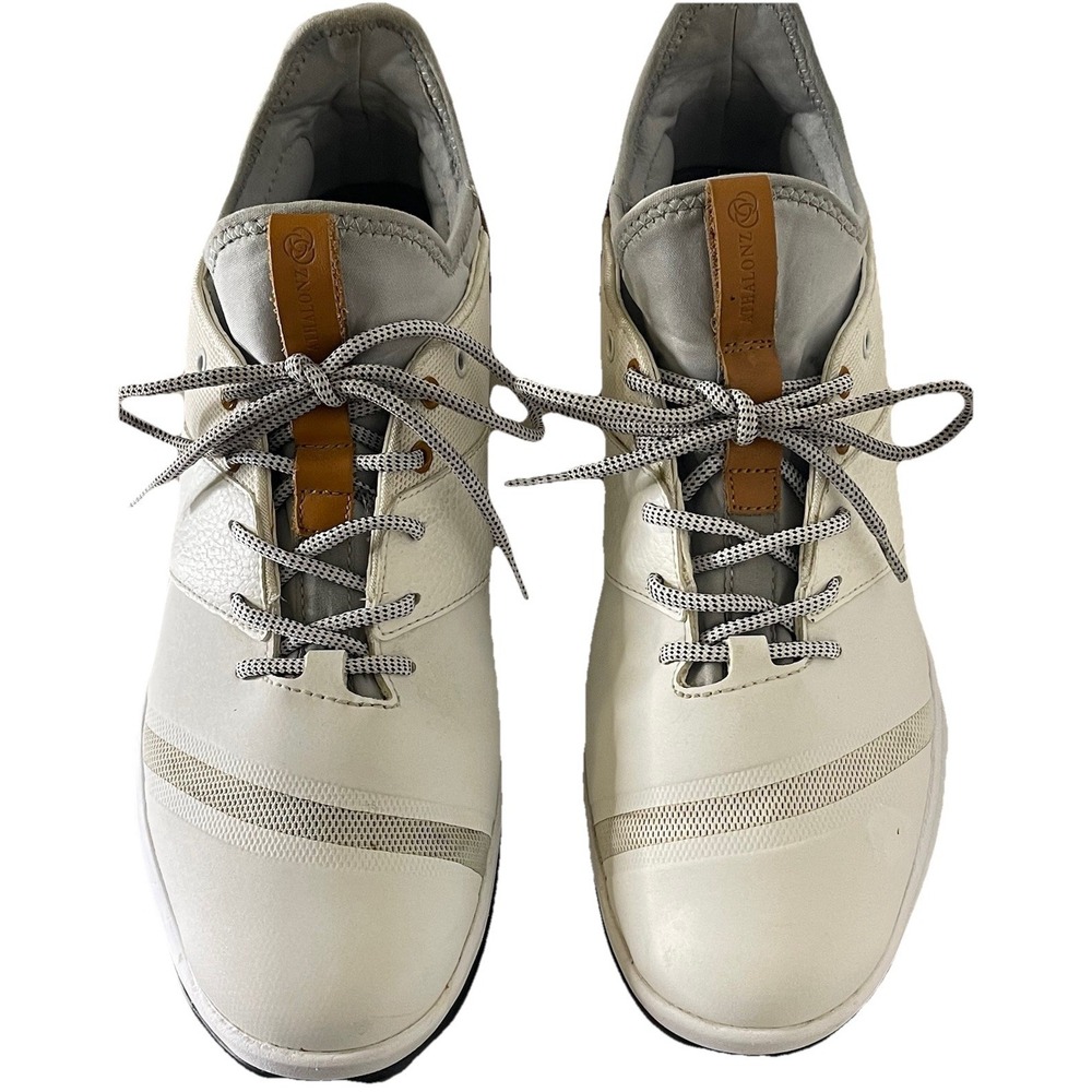 Athalonz EnVe Shoes Men's 12.5 White Tan Leather Spikeless Golf Sneakers Lace Up